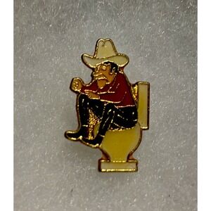 Cowboy Sitting on Toilet Enamel Lapel Pin Texas Souvenir Funny Vintage